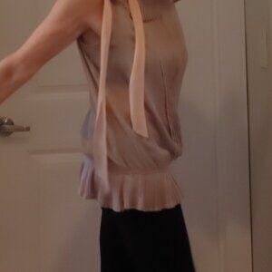? brand toast-colored sleeveless muslin or silk top, size S